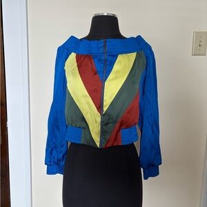 BGBG MaxAzria Off the Shoulder Satin Colorblock Top Jacket